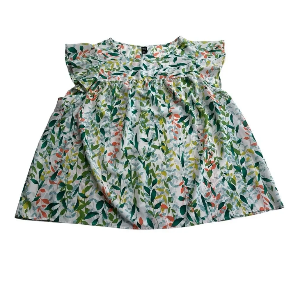Emery Rose Leaf Pattern Flutter Sleeve Spring Summer Top Sz 4XL - Picture 3 of 9